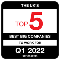 The UK's top 5 best big companies to work for 2022 logo.