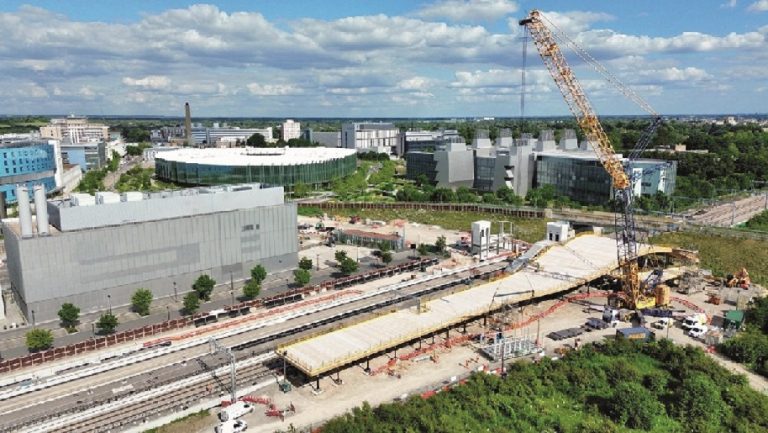 An aerial view of Cambridge South station under construction.