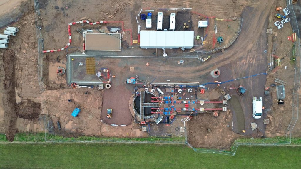 A birds eye view of the Hinckley to Hartshill Transfer Pipeline construction site.
