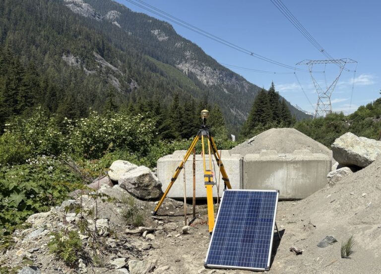 A solar and wind energy testing station in the mountains.